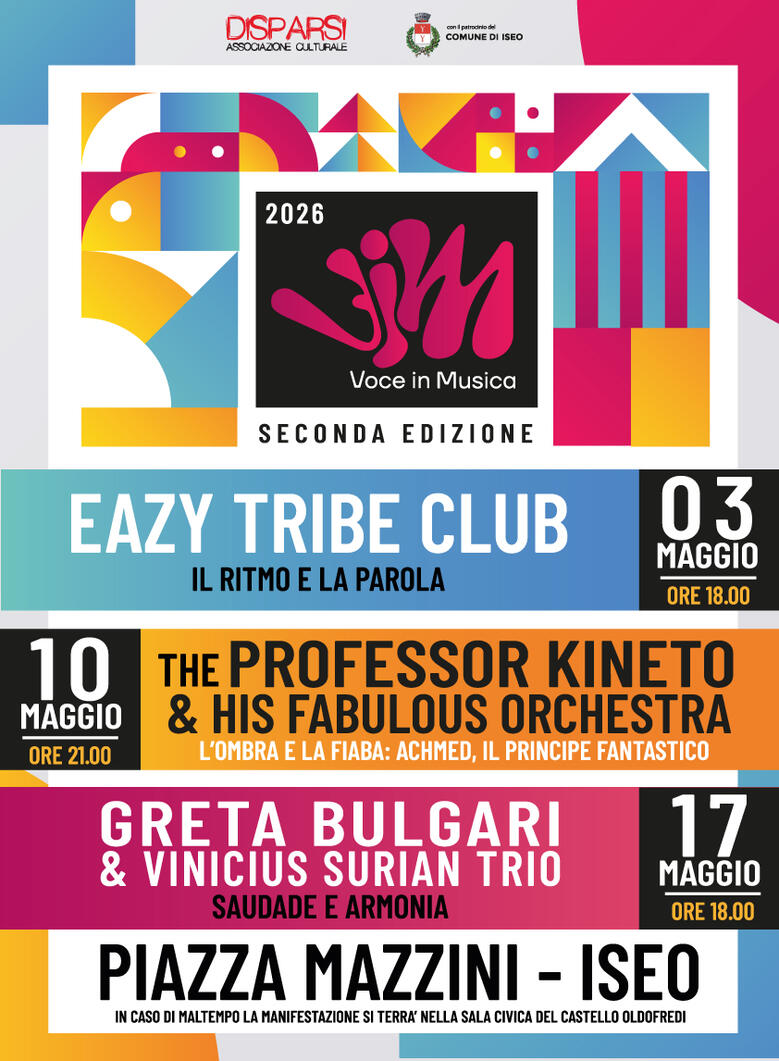 ViM - Voce In Musica 2026 ViM 2026 - 3, 10, 17 maggio in piazza Mazzini a Iseo